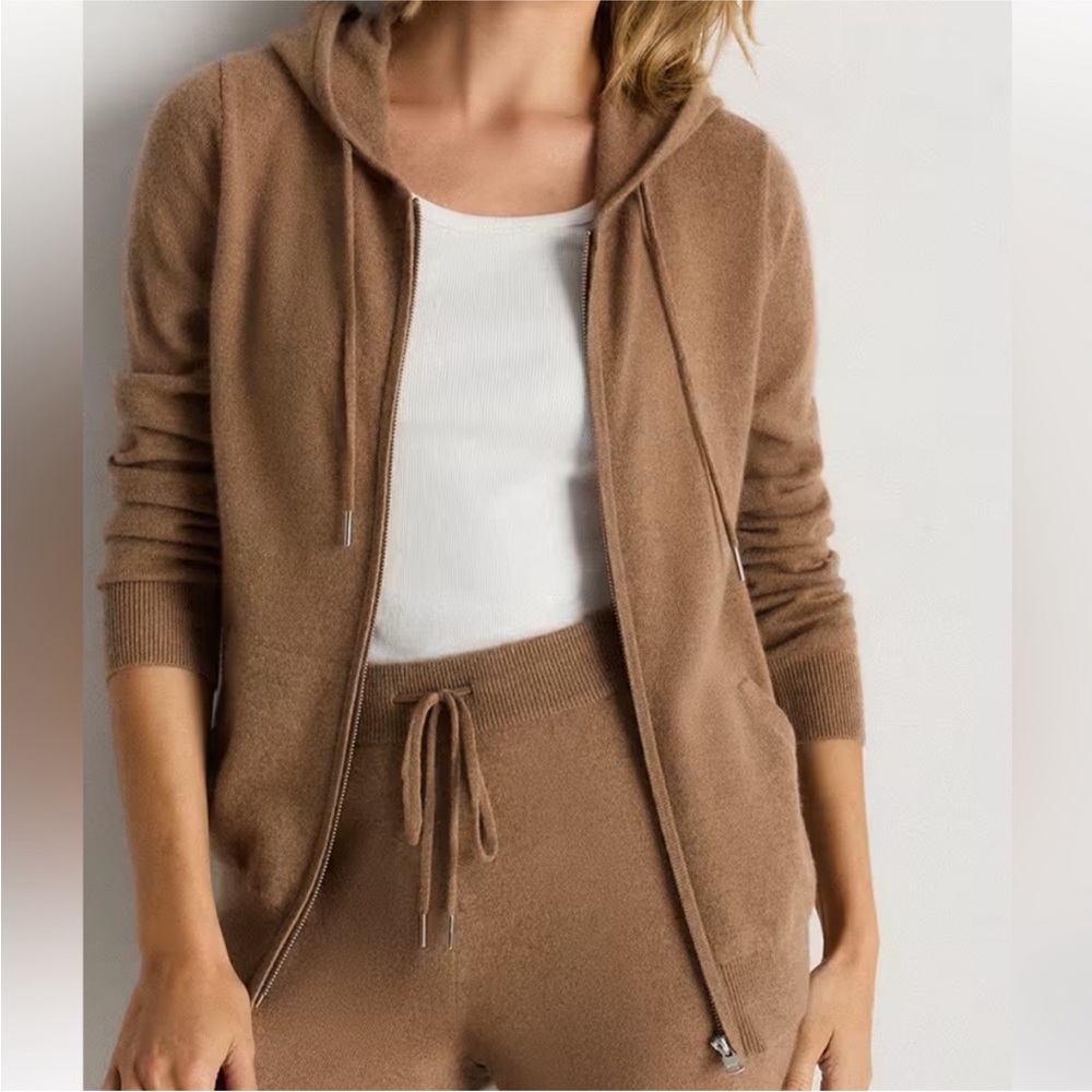 NWT Quince Mongolian Cashmere Full Zip Hoodie Teak Tan Medium & XL Casual Soft